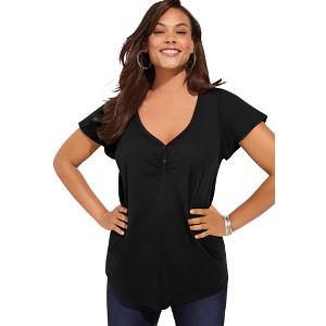 Roaman's Women's Plus Size Flutter-Sleeve Sweetheart Ultimate Tee - 1 of 4