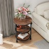 Industrial Round Side Table Set of 2 - Rustic Brown, 3-Tier Storage, Roman Column Legs, Waterproof MDF Top, 18" Diameter - 3 of 4