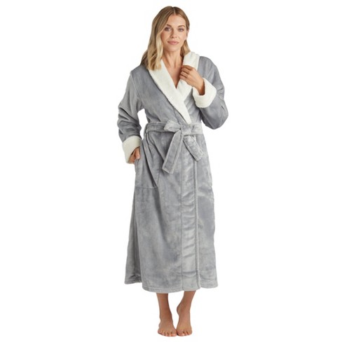  Silver Lilly Womens Sherpa Trim Fleece Robe with Hood - Full  Length Warm Plush Luxury Bathrobe (Purple, Large-X-Large) : Clothing, Shoes  & Jewelry