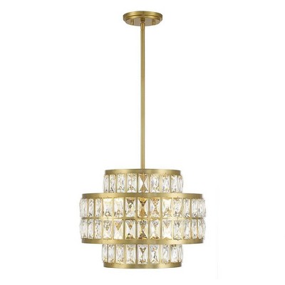 Renzo Warm Brass 3-Light Crystal Drum Pendant