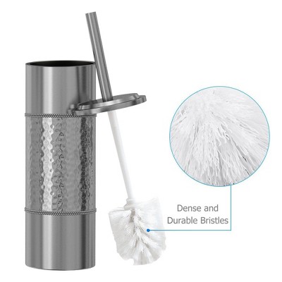 Slim Hammered Stainless Steel Toilet Brush Holder with Long Handle