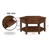 UPHA 36 Inch 2 Tier Retro Hexagon Living Room Solid Wood Coffee Table with Shelf & Drawer - 2 of 4