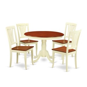 HomeStock 5-Piece Round Buttermilk and Cherry Finish Solid Wood Top Dining table with 4 Chairs - 1 of 4