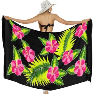LA LEELA Women's Long Vacation Beachwear Bathing Suit Skirts Sarong Wrap Swimwear Cover up Wraps One Size Black, Floral - 1 of 4