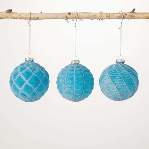 Embossed Icy-Blue Ornaments Blue 4"H Glass Set of 3 - 1 of 2