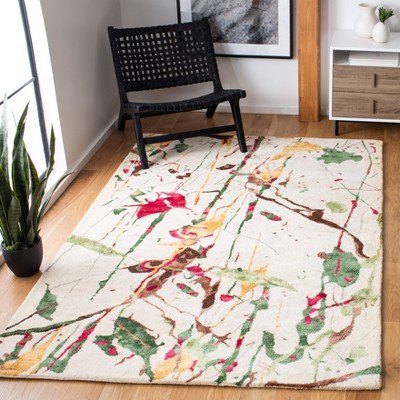 Ivory Multi Abstract Wool and Viscose 5' x 8' Area Rug
