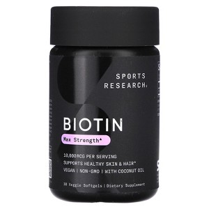 Sports Research Biotin, Max Strength, 10,000 mcg, 30 Veggie Softgels - 1 of 4