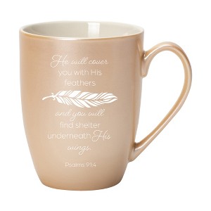 He Will Cover You With His Feathers And You Will Find Shelter Underneath His Wings Pearlescent Sand 10 ounce New Bone China Coffee Cup Mug - 1 of 4