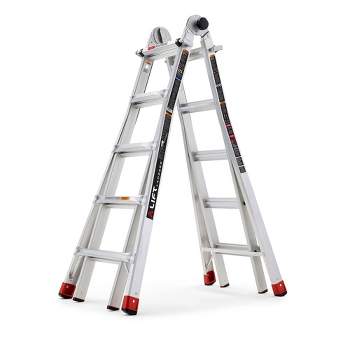 Lift Ladders 22 Foot Reach Adjustable 5 in 1 Multi Position Lightweight Aluminum Step Ladder with Armored J Locks and 375 Pound Capacity, Silver