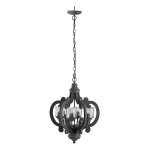 VYNXARIA 6 - Light Gray Farmhouse Ceiling Lights, Rustic Wooden Pendant Chandelier with Adjustable Chain for Home Spaces - 1 of 4