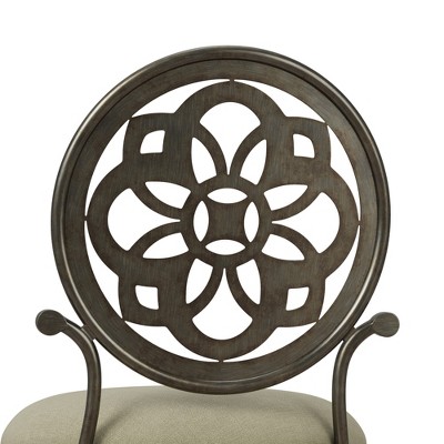 Antique Gray Metal Vanity Stool with Cream Upholstery