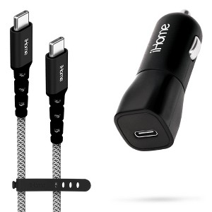 iHome 18W USB-C Car Charger with 3Ft USB-C to USB-C Cable and Silicone Tie for Easy Storage - 1 of 4