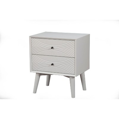 Transitional White Mahogany 2-Drawer Nightstand, 22" W x 26" H
