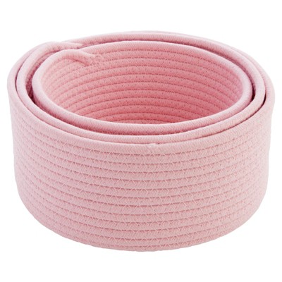 Elegant Pink Cotton Rope Woven Storage Basket Trio
