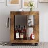 LunaLulinlk Mid-century modern style movable side cabinet, household brown trolley storage locker and shelf for living room, Kitchen - 3 of 4