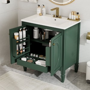Okak 30 Inch Storage Cabinet Bathroom Vanity with Sink, Two Doors with Shelf, Soft Close Door Hinges - 1 of 4