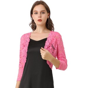 INSPIRE CHIC Women's Elegant 3/4 Sleeve Sheer Floral Lace Open Front Crop Shrug - 1 of 4