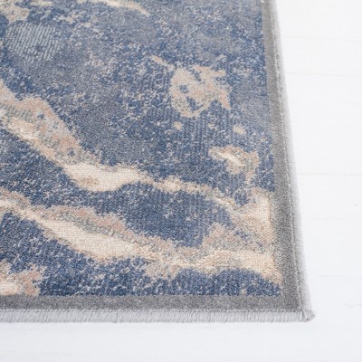 Blue and Beige Hand-Knotted Viscose Silk Area Rug