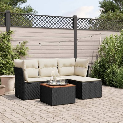 5 Piece Patio Sofa Set with Cushions Poly Rattan vidaXL