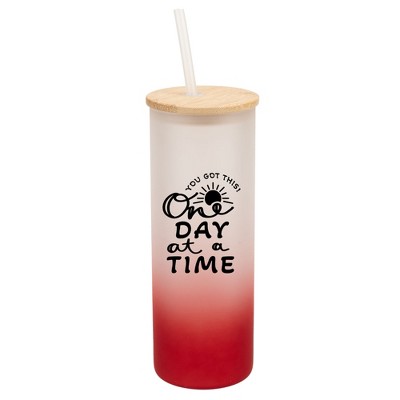Elanze Designs You Got This One Day At A Time Sun Wrap-Around Design 25 Ounce Frosted Gradient Glass On-The-Go Coffee Travel Skinny Tumbler Mug Cup,