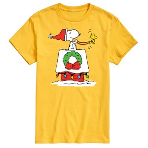 Men's - Peanuts - Snoopy & Woodstock House Sleigh Short Sleeve Graphic T-Shirt - 1 of 4