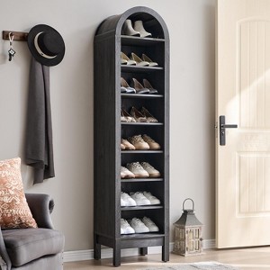 SinCiDo 71″ Shoe Rack with 3 Adjustable Shelves, Wooden 8 Tiers shoe organizer for 16 Pairs Shoe, Vertical Tall Shoe Storage, Gray - 1 of 4