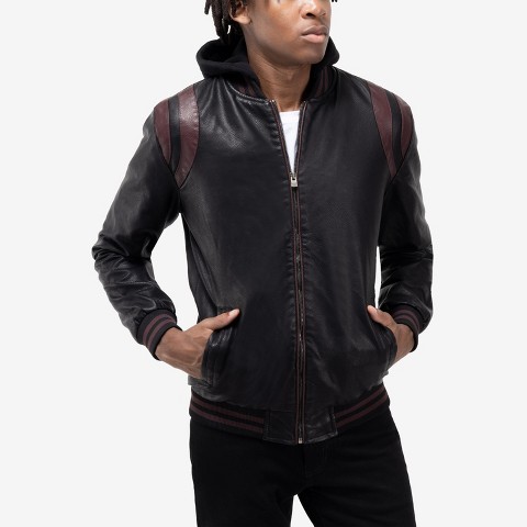 Мужская куртка X RAY Motorcycle PU Leather Jacket With Faux Shearing Lining in BLACK/BURGUNDY, цвет: Чёрный
