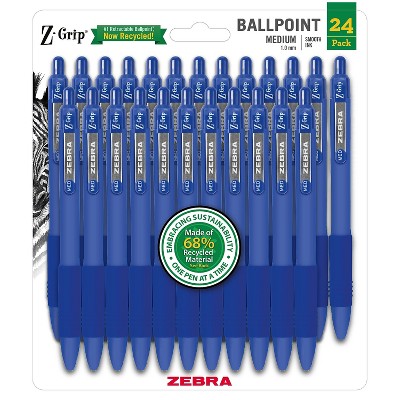 Zebra Z-Grip Recycled Retractable Ballpoint Pen Medium Point 1.0mm Blue Ink 24/Pack (20324)