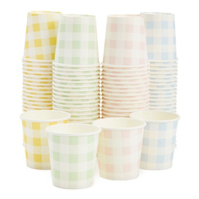 Sparkle and Bash 100 Pack Mini Disposable Paper Cups 4 oz for Espresso, Mouthwash, Tea & Coffee, Gingham Design