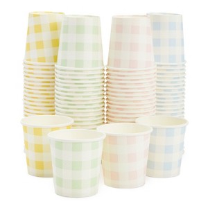 Sparkle and Bash 100 Pack Disposable 4 oz Paper Cups for Espresso, Mouthwash, Tea, Coffee, 4 Gingham Designs - 1 of 4