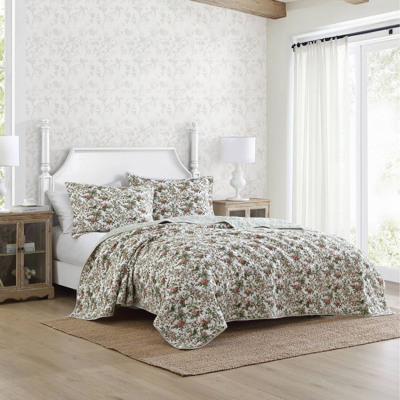 Laura Ashley Bramble Floral 100% Cotton Quilt Bedding Set Green, 4 of 13