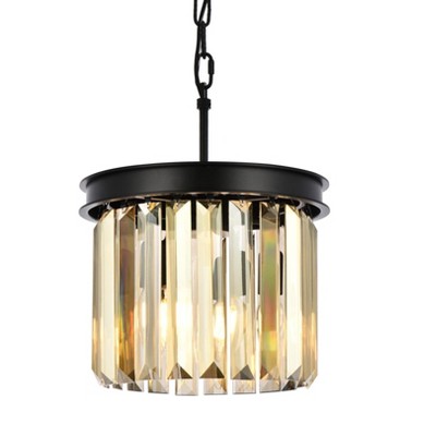 Elegant Lighting Sydney 3 light Matte Black Pendant Golden Teak (Smoky) Royal Cut Crystal