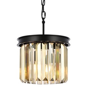 Elegant Lighting Sydney 3 light Matte Black Pendant Golden Teak (Smoky) Royal Cut Crystal - 1 of 4