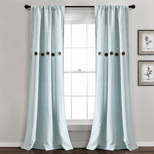 Home Boutique Farmhouse Button Stripe Yarn Dyed Woven Cotton Window Curtain Panels Blue 40X84 Set - 1 of 1