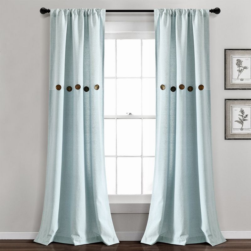 Home Boutique Farmhouse Button Stripe Yarn Dyed Woven Cotton Window Curtain Panels Blue 40X84 Set, 1 of 2