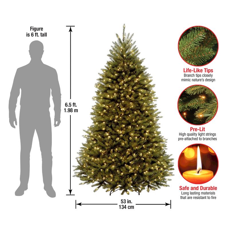 National Tree Company 6.5 ft Pre-Lit Artificial Full Christmas Tree, Green, Dunhill Fir, White Lights, Includes Stand, 5 of 6
