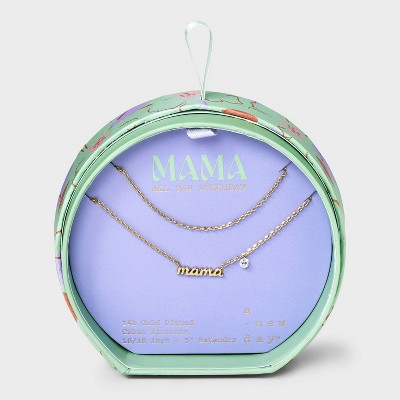 14K Gold Dipped Cubic Zirconia "Mama" Pendant Multi-Strand Necklace - A New Day™ Gold