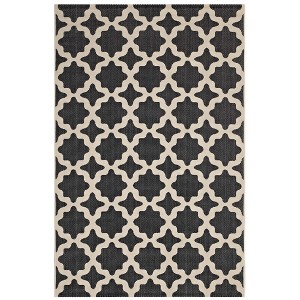 Modway Cerelia Moroccan Trellis 4x6 Indoor and Outdoor Area Rug in Black and Beige - 1 of 4