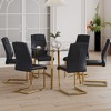 7-Piece Dining Set with Round Tempered Glass Table and 6 PU Armless Chairs - 2 of 4