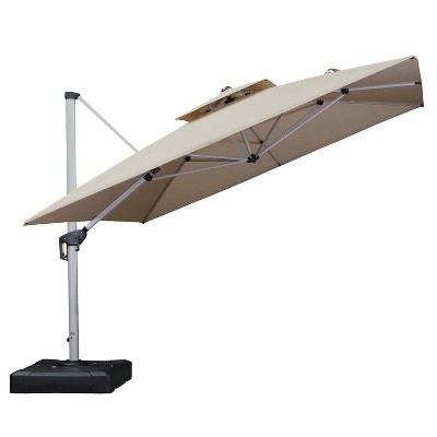 PURPLE LEAF Square Patio Umbrella Cantilever Umbrella with Base for Pool Lawn Garden 360° Rotation
