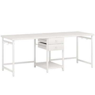 Vynxaria 79-Inch Two Person Computer Desk with Drawers & Storage Shelves, Double Workstation with Hooks for Home Office