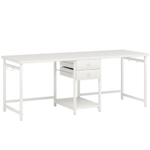 Vynxaria 79-Inch Two Person Computer Desk with Drawers & Storage Shelves, Double Workstation with Hooks for Home Office - 1 of 4