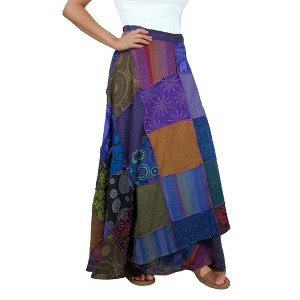 Agan Traders Women's Boho Patch Work Tie Up High Waisted Long Skirt Wrap Cover Up - 1 of 4
