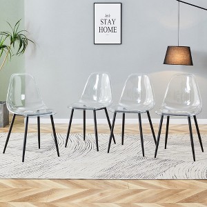 Modern minimalist transparent dining chair, set of 4 pieces, black metal legs - 1 of 4