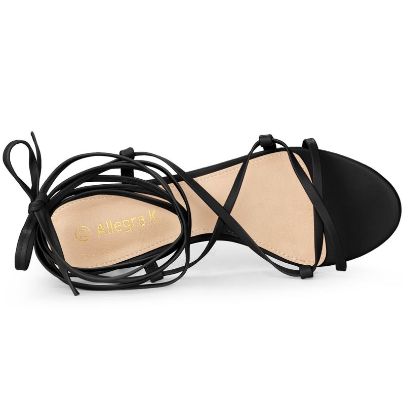 Allegra K Women's Faux Leather Open Toe Strappy Lace Up Kitten Heels Sandals, 5 of 7