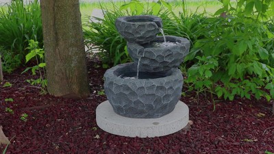 Gray Polyresin 3-Tier Solar Powered Outdoor Fountain
