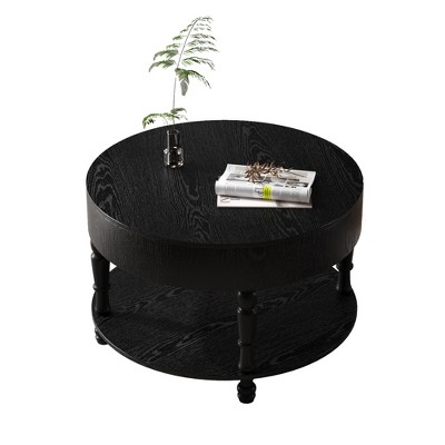 Lirago 32" Modern Round Coffee Table Black with Dual Storage Hidden Compartment Adjustable Leveling Feet