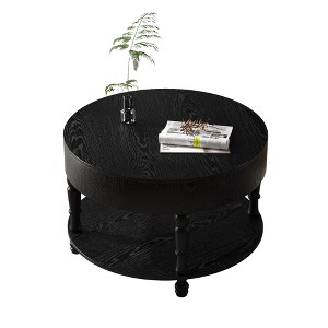Lirago 32" Modern Round Coffee Table Black with Dual Storage Hidden Compartment Adjustable Leveling Feet - 1 of 4