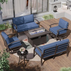 ALAULM Aluminum Patio Furniture Set 6-Seat Modern Metal Outdoor Conversation Sets w/45in Propane Fire Pit Table, Swivel Rocking Chairs - 1 of 4