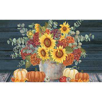 Sunflowers And Hydrangeas Fall Doormat Floral Pumpkins 30" x 18" Briarwood Lane